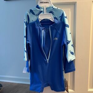 NWT Eddie Bauer Long-Sleeve Rash Guard Swimsuits Blue Whales 2 pc set 18 months
